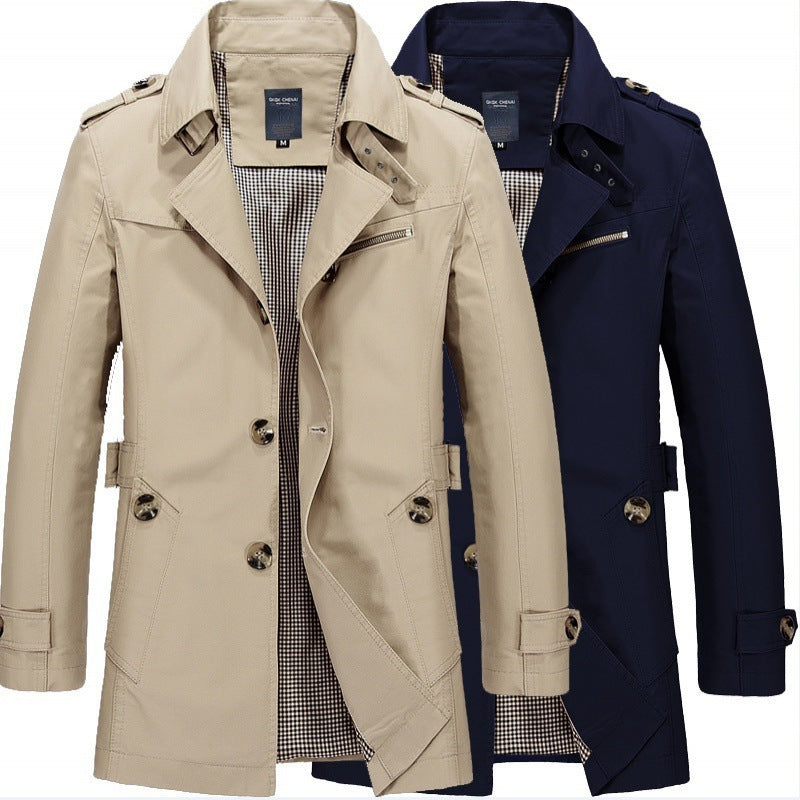 Large-Size Trench Coat, Men's Work Coat, Pure Cotton