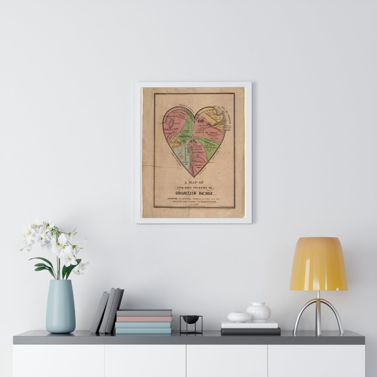 A Map of the Open Country of Woman's Heart (1833-1842) from the Original, Framed Art Print