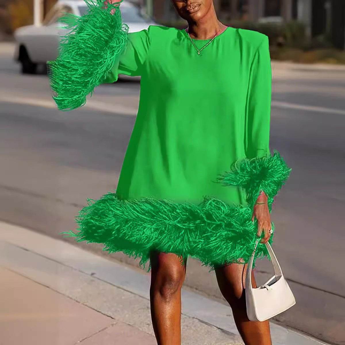 Vireous Feather Glam Loose Socialite Dress