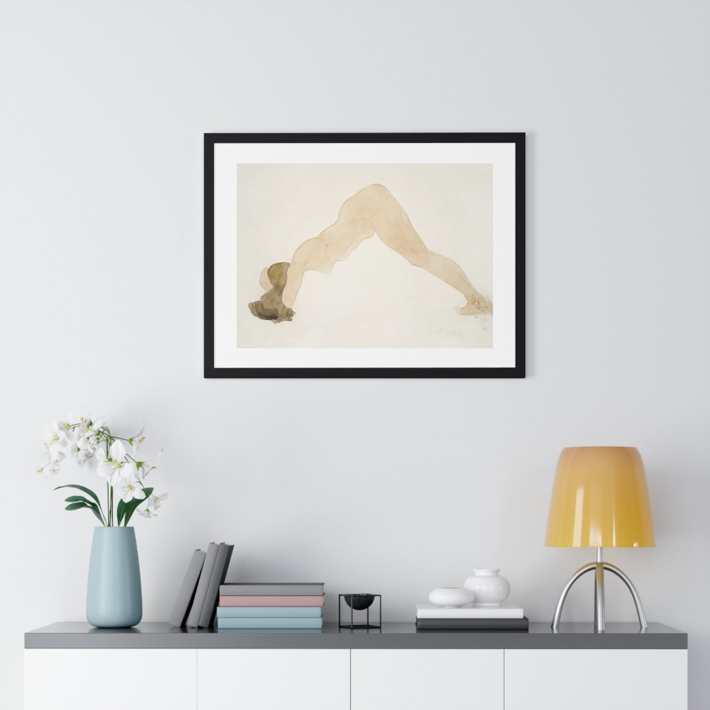 Vintage Erotic Art, Nude Standing with Head on Ground (1917) by Auguste Rodin, from the Original, Framed Art Print