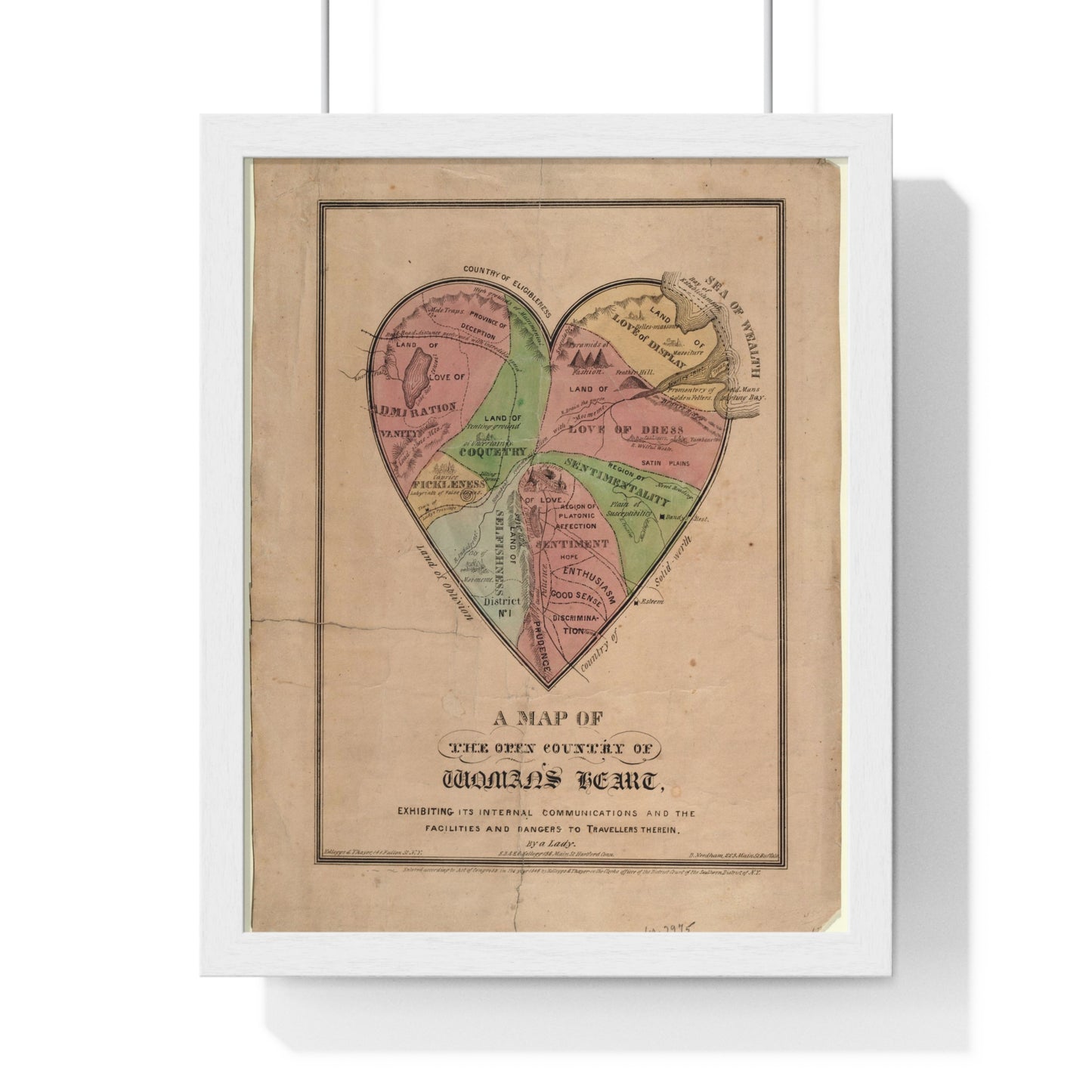 A Map of the Open Country of Woman's Heart (1833-1842) from the Original, Framed Art Print