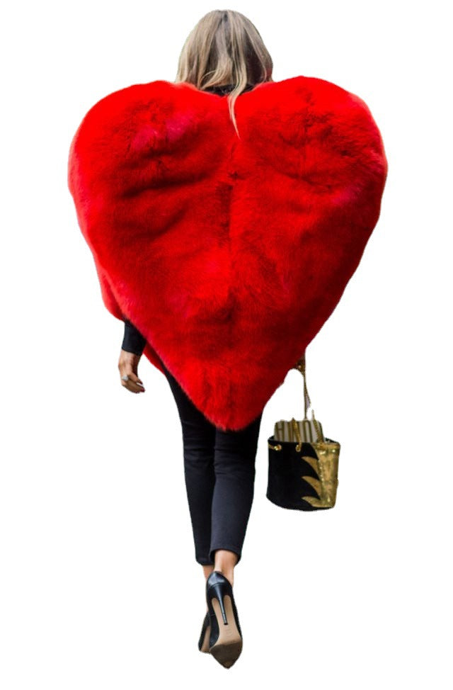 Women's Avant Garde Faux Fur Red Wrap Coat, Catwalk Collection