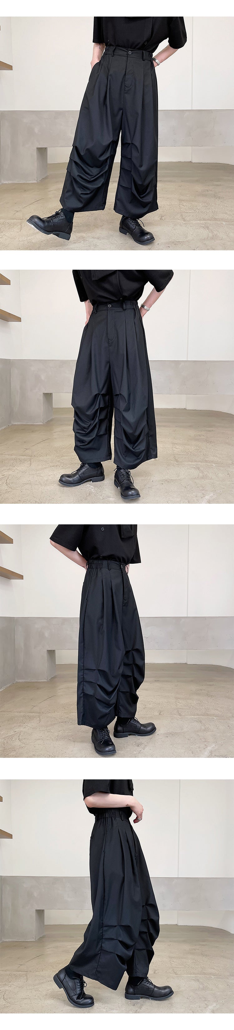 High Street Trendy, Dark Pleated Cropped Stage Wear Casual Unisex Pants