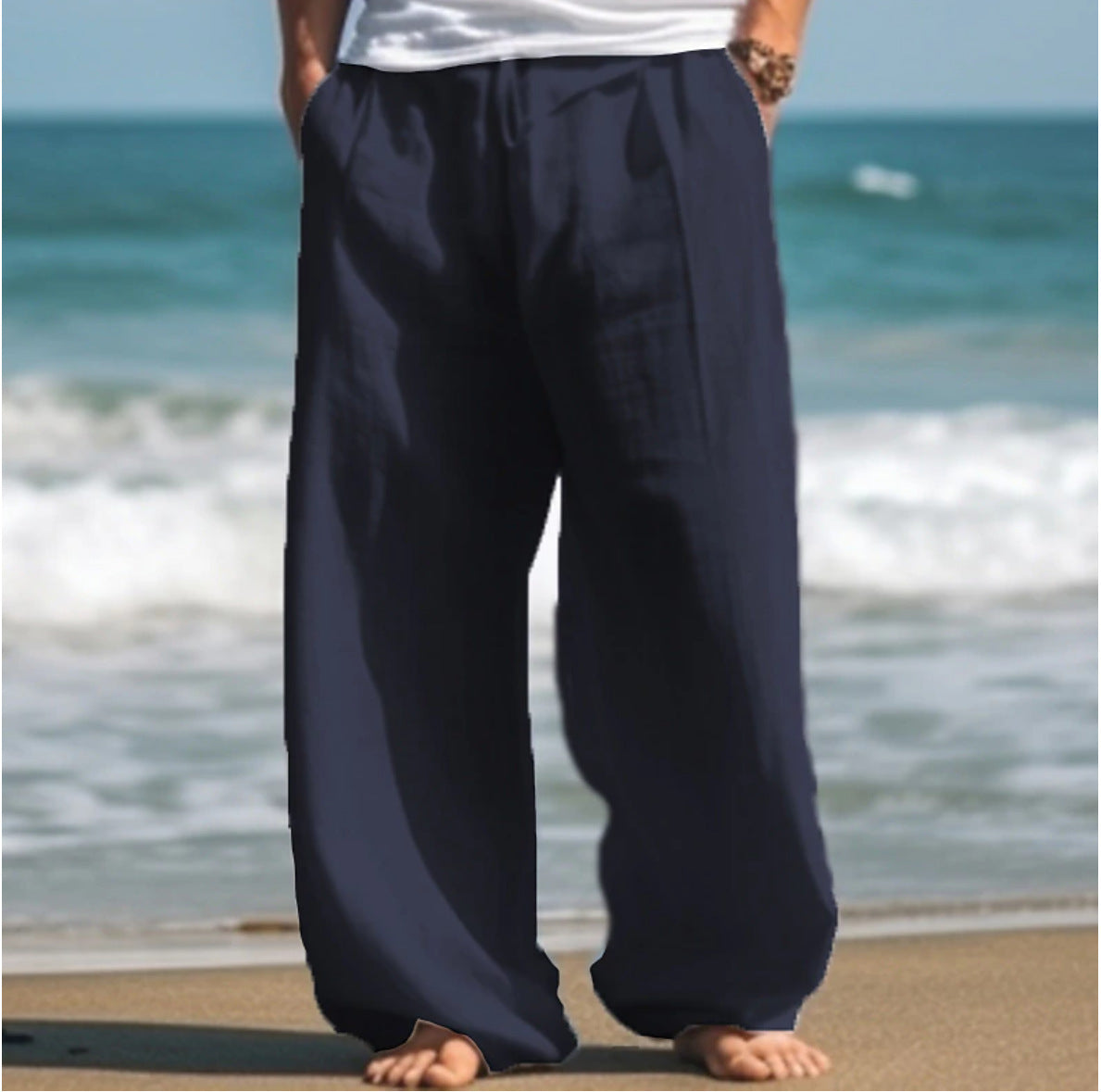 Vireous Men's Casual Baggy Pants, Beach Summer Trousers