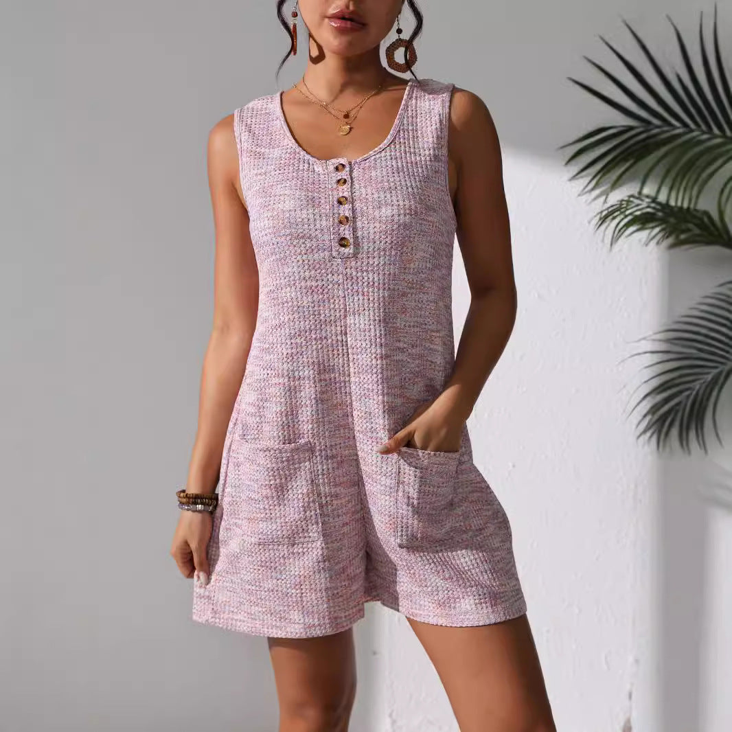 Casual Button Pocket Vest Women's Jumpsuit, Multi Colours