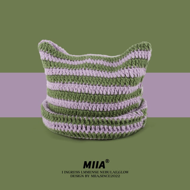 MIIA® Cute Knitted Striped Beanie Hat