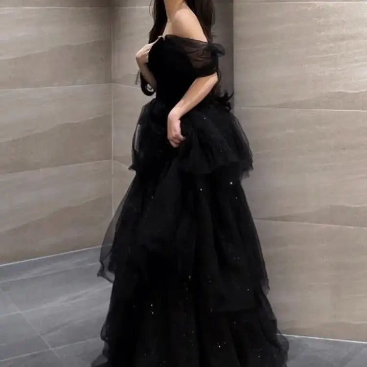 Vireous Floaty Sheer Tulle Evening Dress, Princess Sleeves