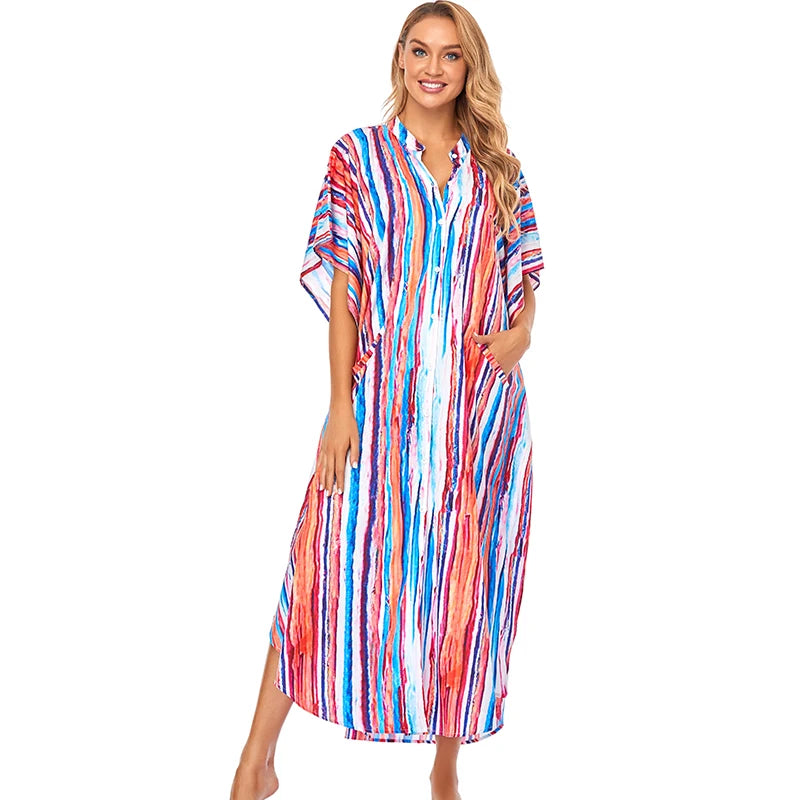 Long Beach Dress, Printed Women's Kaftan, Multi Designs