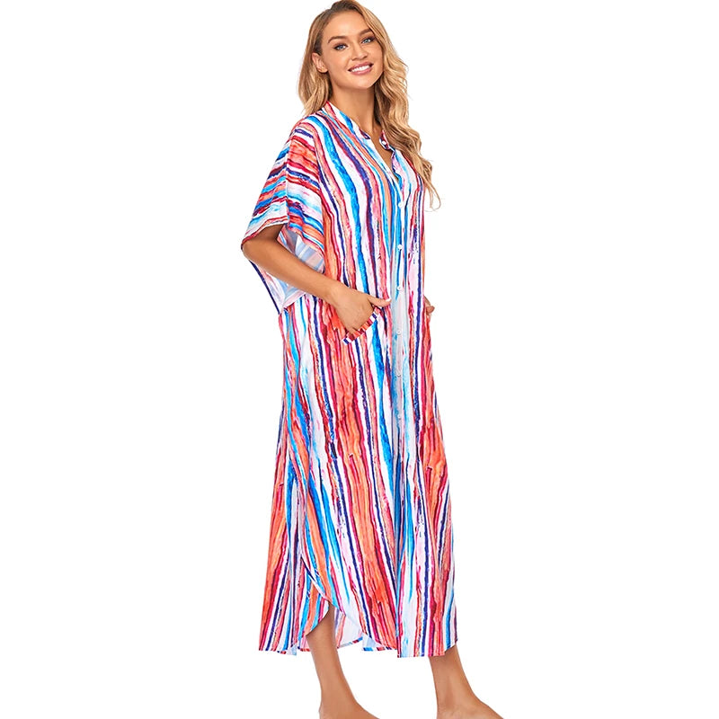 Long Beach Dress, Printed Women's Kaftan, Multi Designs