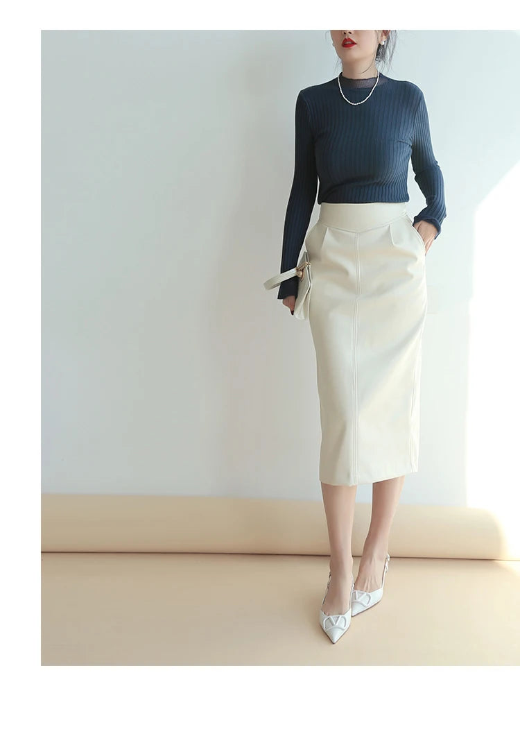 Nerazzurri High-Waist Faux Leather Fashion Skirt, Plus Sizes