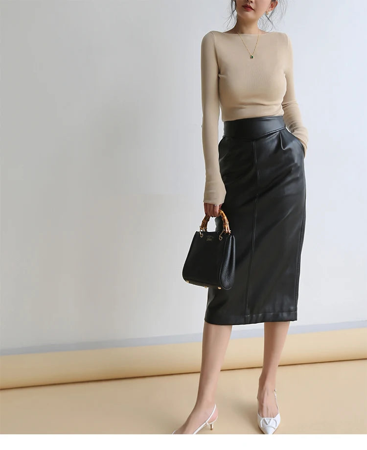 Nerazzurri High-Waist Faux Leather Fashion Skirt, Plus Sizes