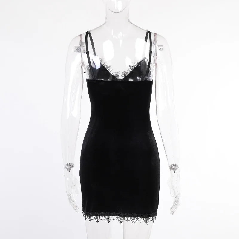 Dark Cross Goth Black Mini Dress, Party Club Dress with Cross Design