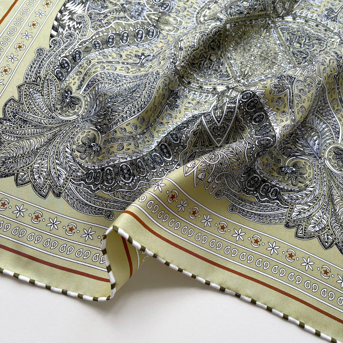 Navy Heritage Paisley Silk Scarf, 53cm Hand-Rolled Unisex Bandana