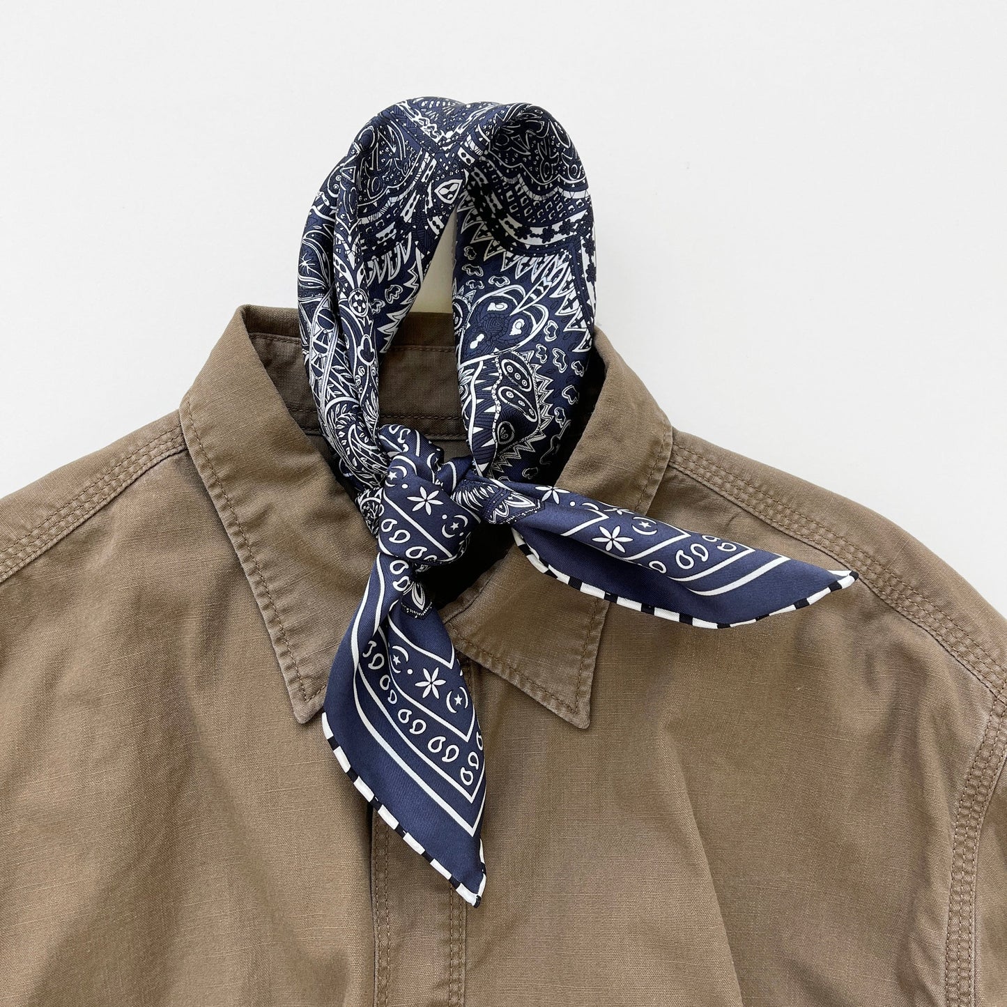 Navy Heritage Paisley Silk Scarf, 53cm Hand-Rolled Unisex Bandana
