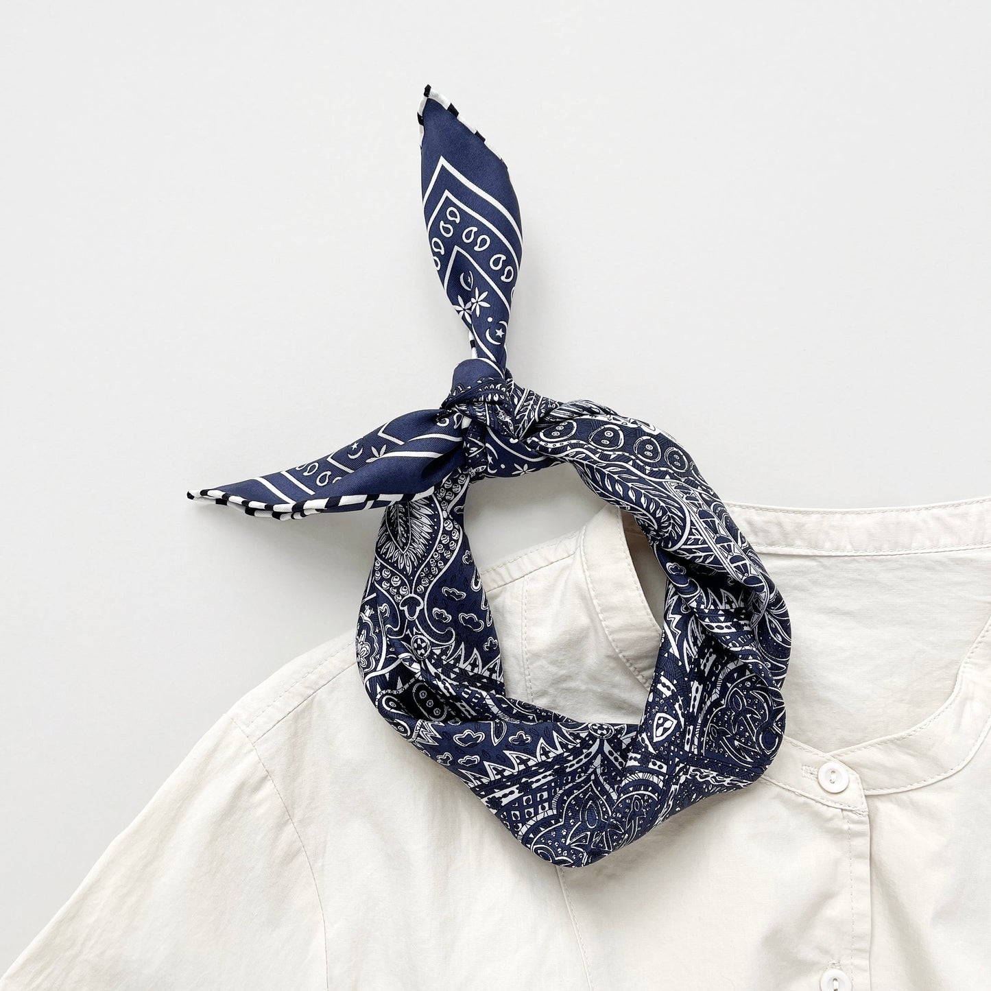 Navy Heritage Paisley Silk Scarf, 53cm Hand-Rolled Unisex Bandana