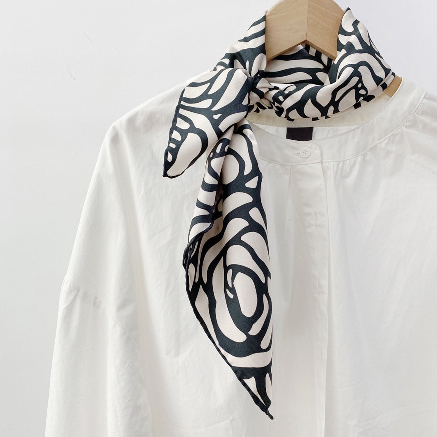 Charcoal Black Abstract Rose Silk Scarf, 65cm Women's Bandana Square with Hand-Rolled Edges