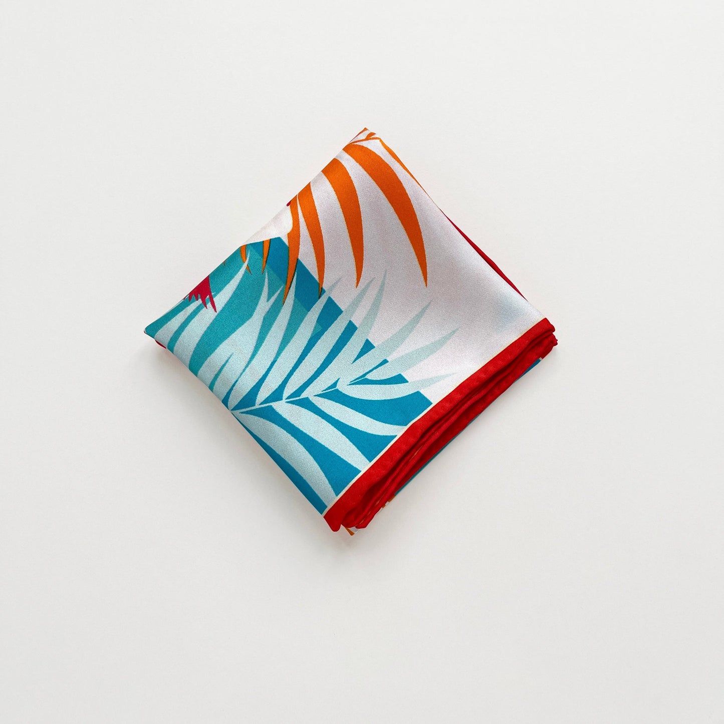 Vibrant Jungle Bloom Silk Scarf, 53cm Double-Sided Print Women's Bandana with Hand-Rolled Edges