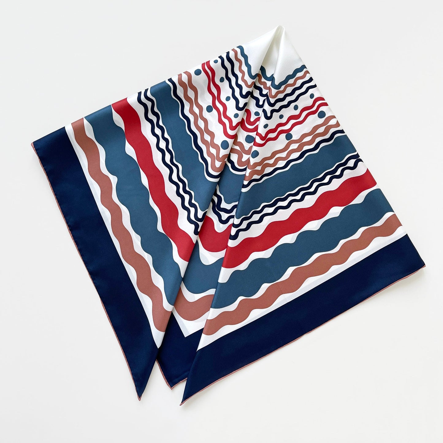 Blue Wave Silk Scarf, 90cm Hand-Rolled Women's Head Scarf