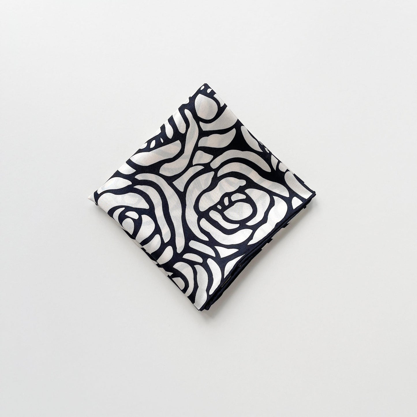 Charcoal Black Abstract Rose Silk Scarf, 65cm Women's Bandana Square with Hand-Rolled Edges