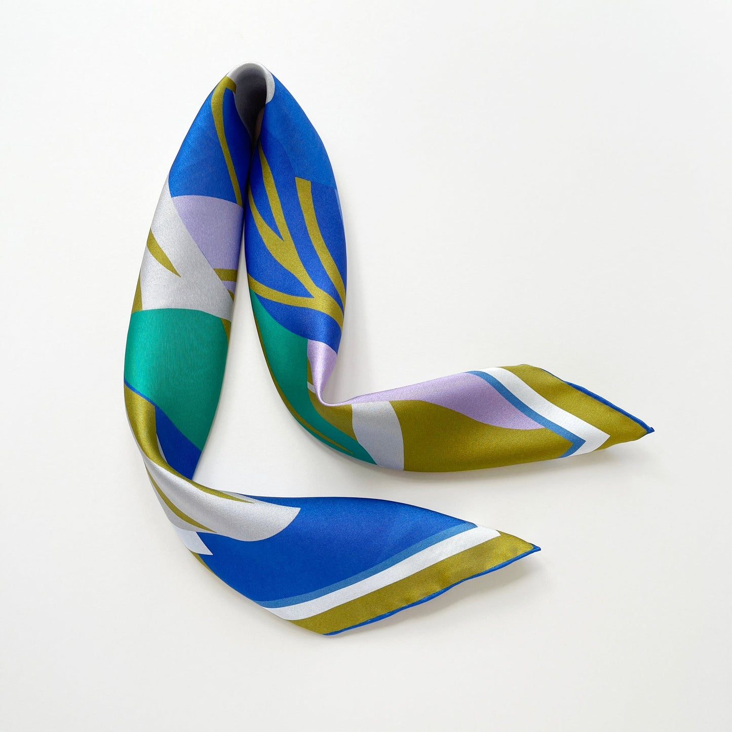 Blue Abstract Lotus Silk Square Scarf, 65cm Double-Sided Print Unisex Bandana Scarf with Hand-rolled Edges
