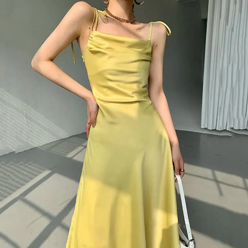 Spaghetti Strap Ruche Satin Cocktail Dress, Multi Colours