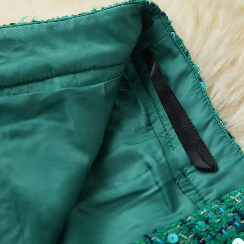 Vireous Green Tweed Jacket and Skirt Set, Winter Catwalk Collection