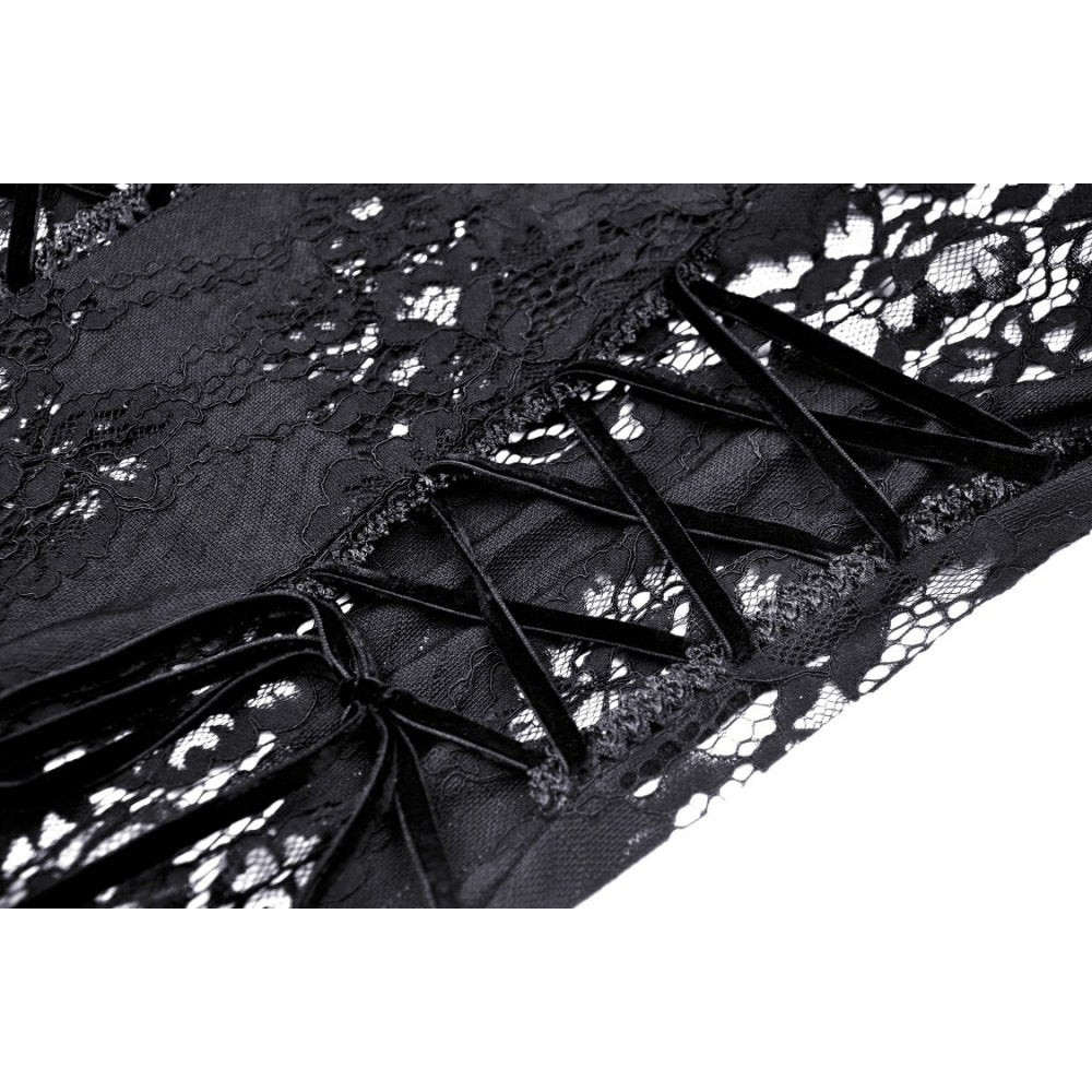 Dark In Love Livvy Lace Coat, Women's Gothic Jacket with Pointed Collar and Ruffles