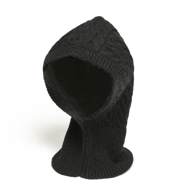 Unisex Integrated Hat-Scarf, Warm Ear Protection, Cable Knit Balaclava
