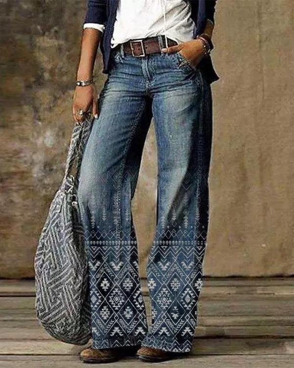 Organza Pattern Weave Jeans, Patterned Women's Designer Denim