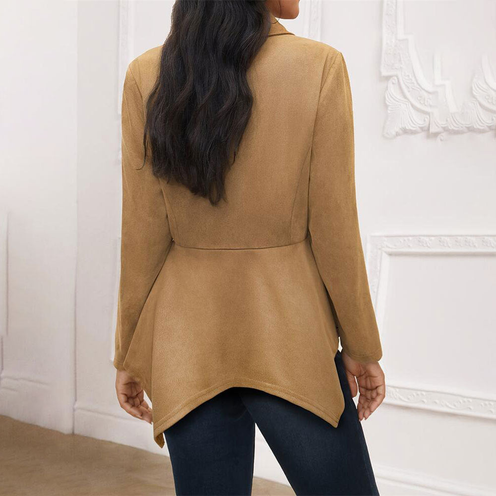Women's Elegant Casual Polo Collar Faux Suede Smock Top