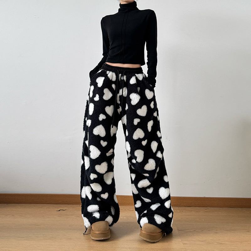 Loose Lamb's Wool Polka Dot Women's Jogger Pants