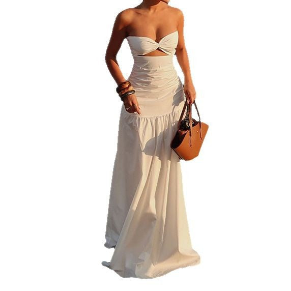 Vireous Beach-Style Evening Resortwear Strapless Long Dress