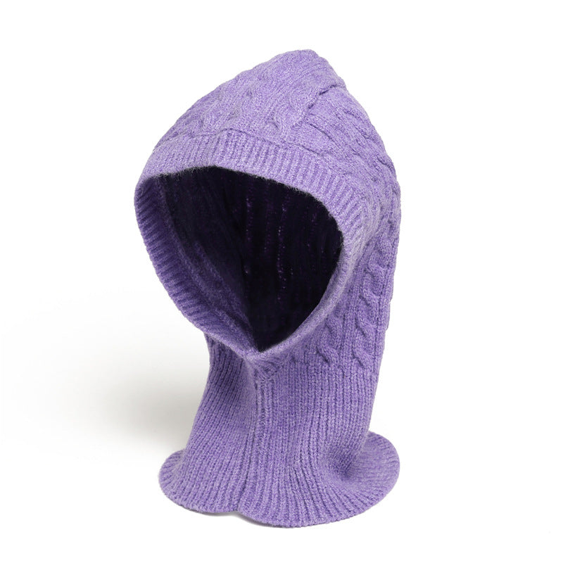Unisex Integrated Hat-Scarf, Warm Ear Protection, Cable Knit Balaclava