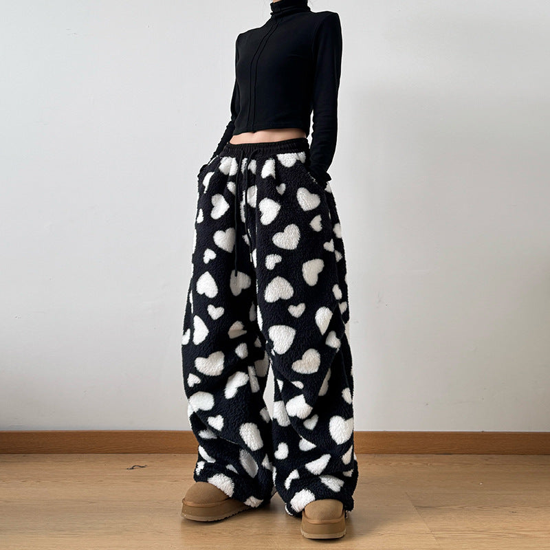 Loose Lamb's Wool Polka Dot Women's Jogger Pants