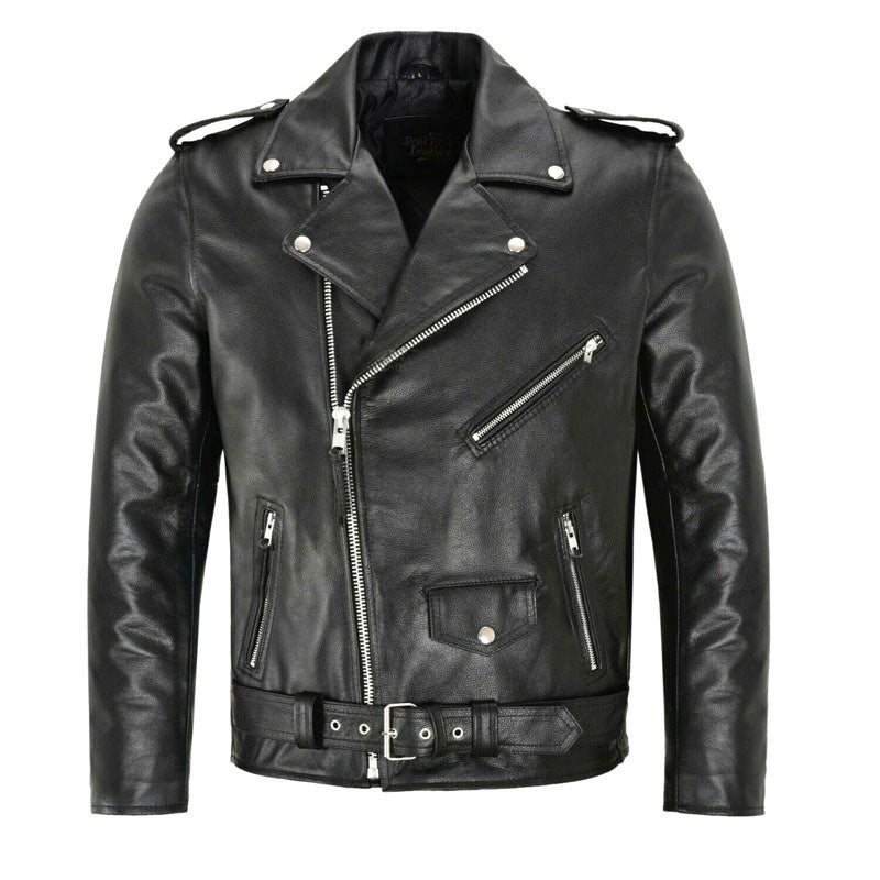 Popular Motorcycle Men's Leather Jacket, Plus Sizes