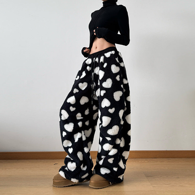 Loose Lamb's Wool Polka Dot Women's Jogger Pants