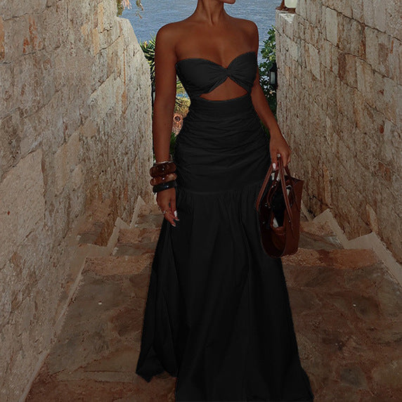 Vireous Beach-Style Evening Resortwear Strapless Long Dress