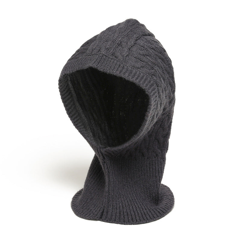Unisex Integrated Hat-Scarf, Warm Ear Protection, Cable Knit Balaclava