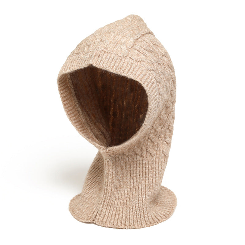 Unisex Integrated Hat-Scarf, Warm Ear Protection, Cable Knit Balaclava