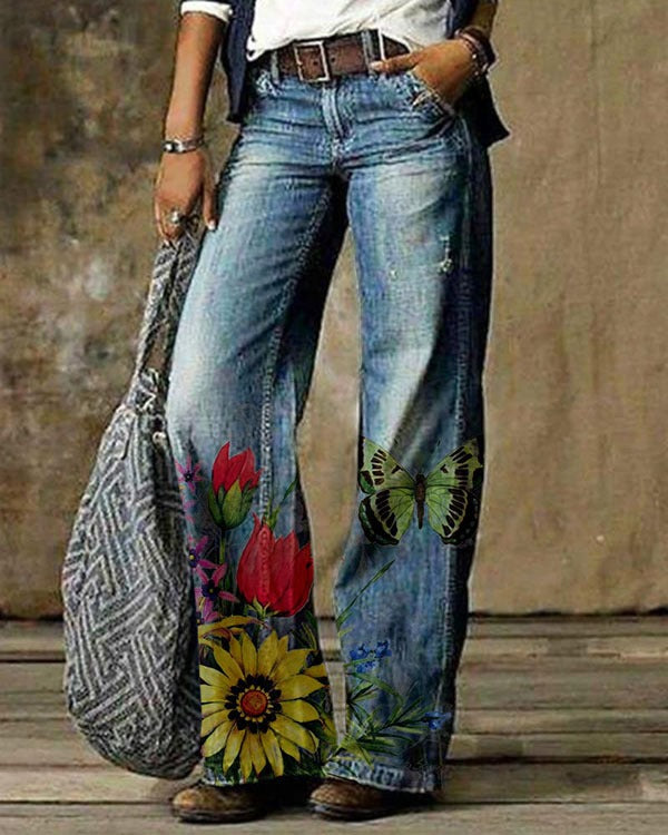 Organza Pattern Weave Jeans, Patterned Women's Designer Denim