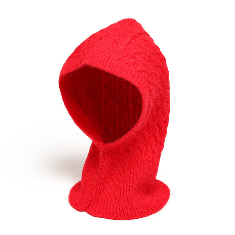 Unisex Integrated Hat-Scarf, Warm Ear Protection, Cable Knit Balaclava