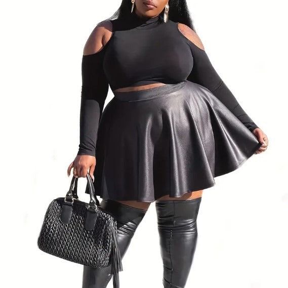 Solid Colour Leather Plus-Size Women's Skirt
