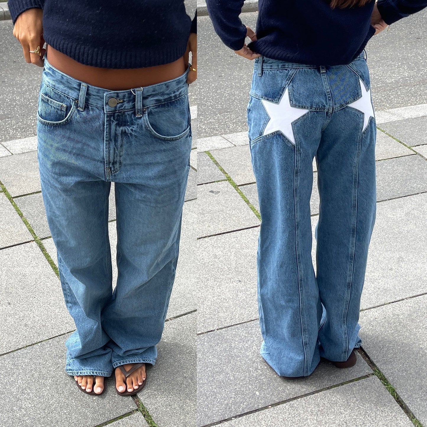 Retro Women's Five-Pointed Star Patchwork Jeans