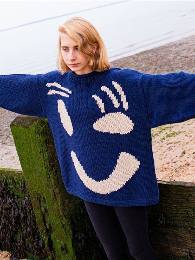 Vireous Women's Knitted Cartoon Pattern, Art Lover Sweater