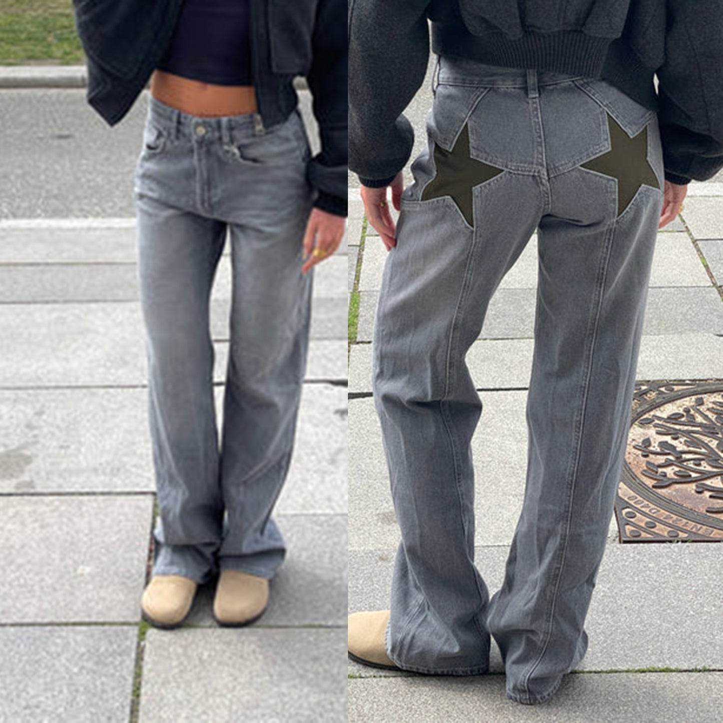 Retro Women's Five-Pointed Star Patchwork Jeans