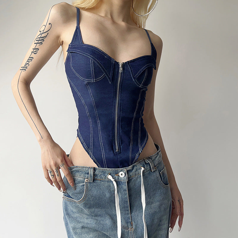 Street Fashion Sexy Sling Women's Slim Denim Jumpsuit