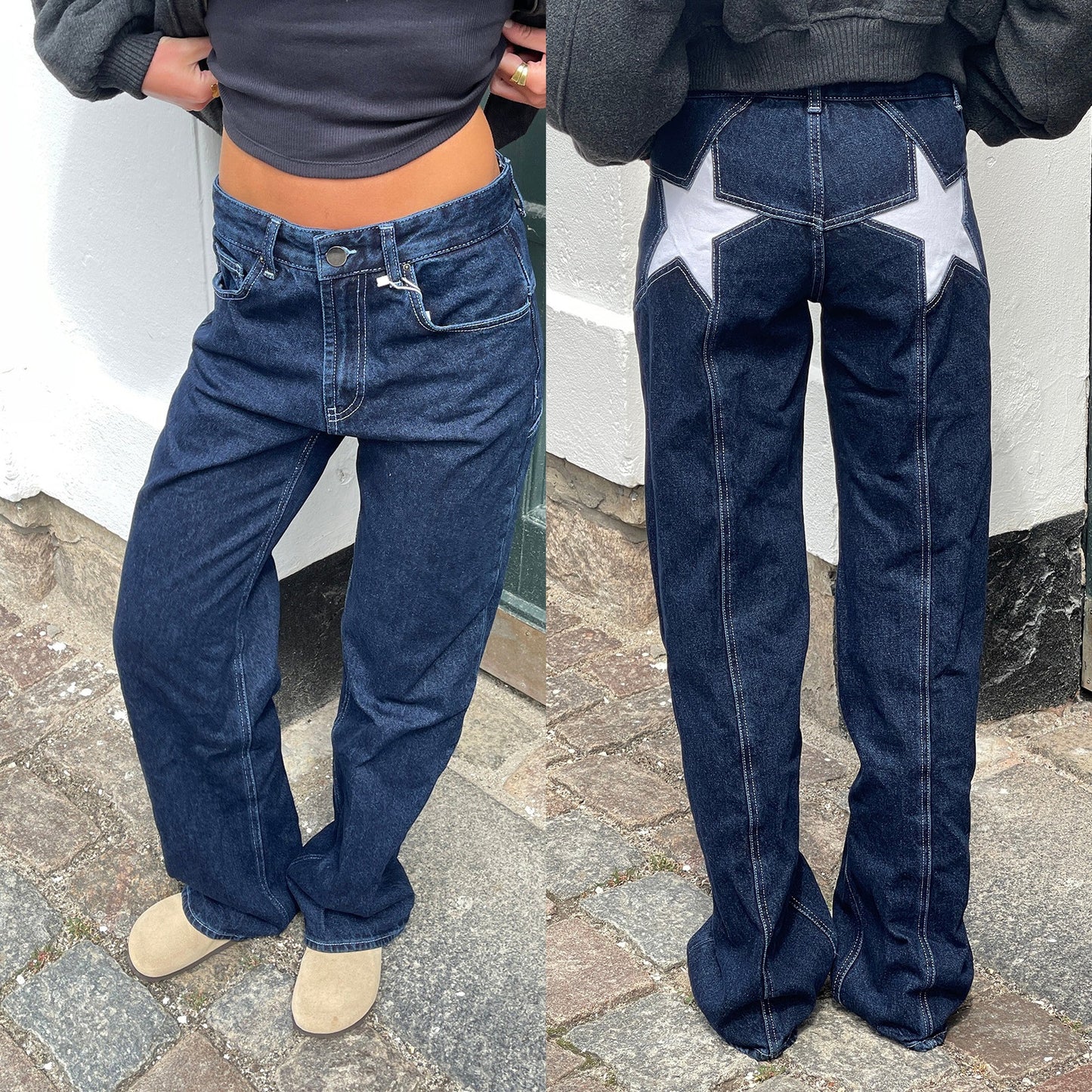 Retro Women's Five-Pointed Star Patchwork Jeans