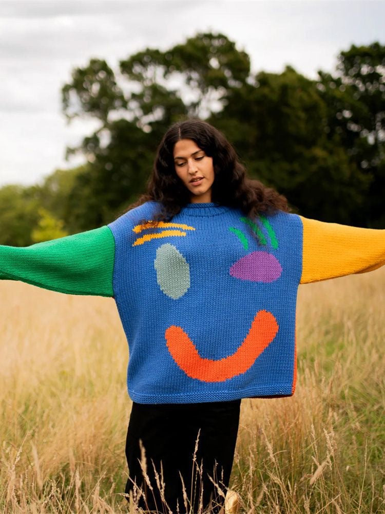 Vireous Women's Knitted Cartoon Pattern, Art Lover Sweater