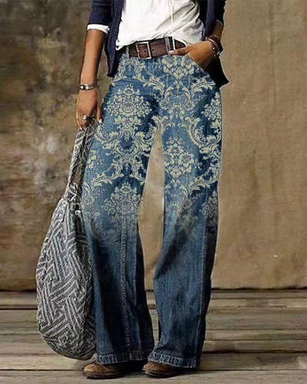 Organza Pattern Weave Jeans, Patterned Women's Designer Denim