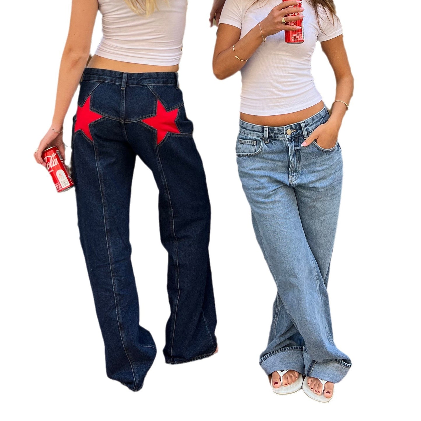 Retro Women's Five-Pointed Star Patchwork Jeans